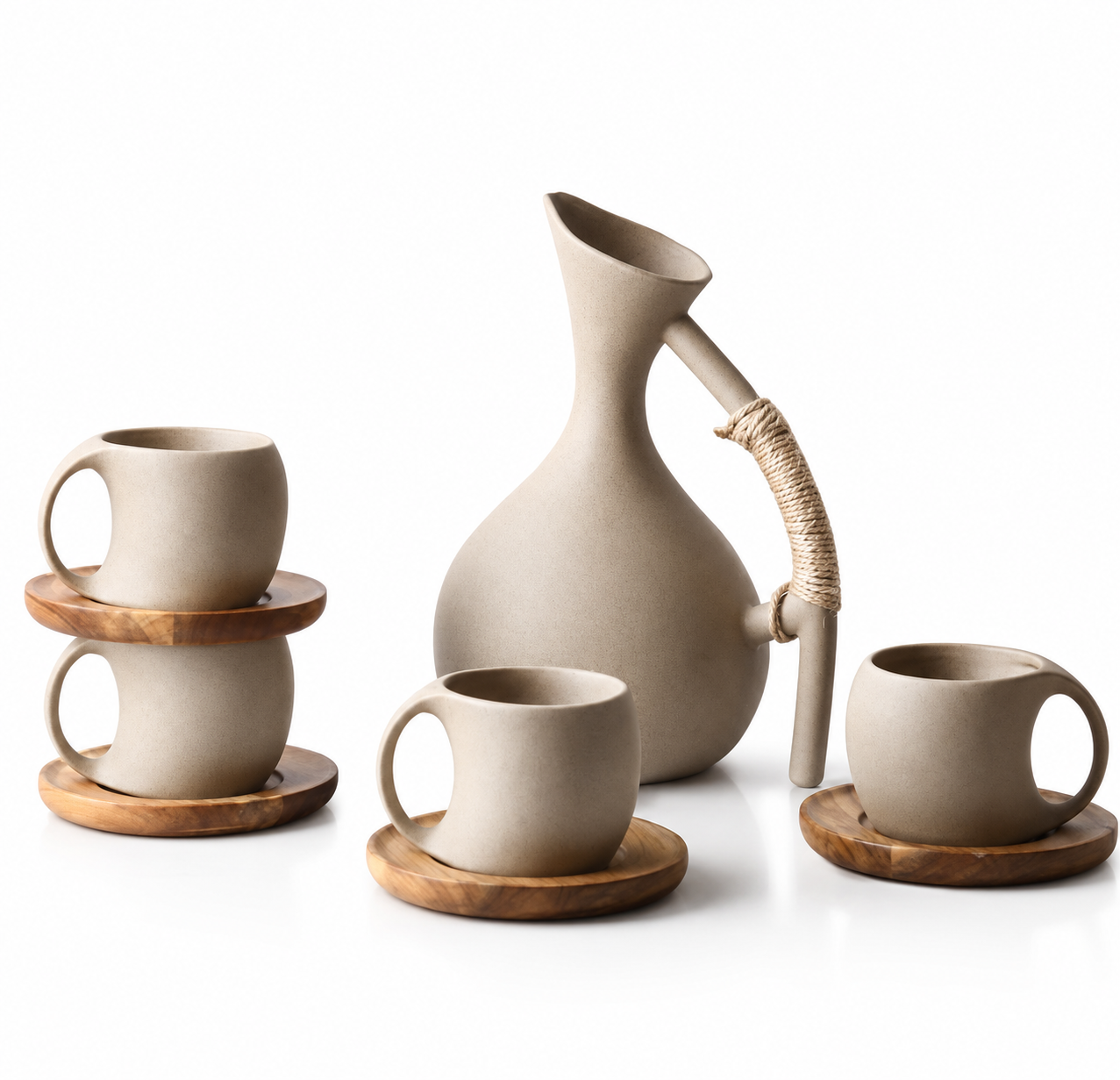 Carafe d'eau en Céramique Mate – Anse en Corde de Jute