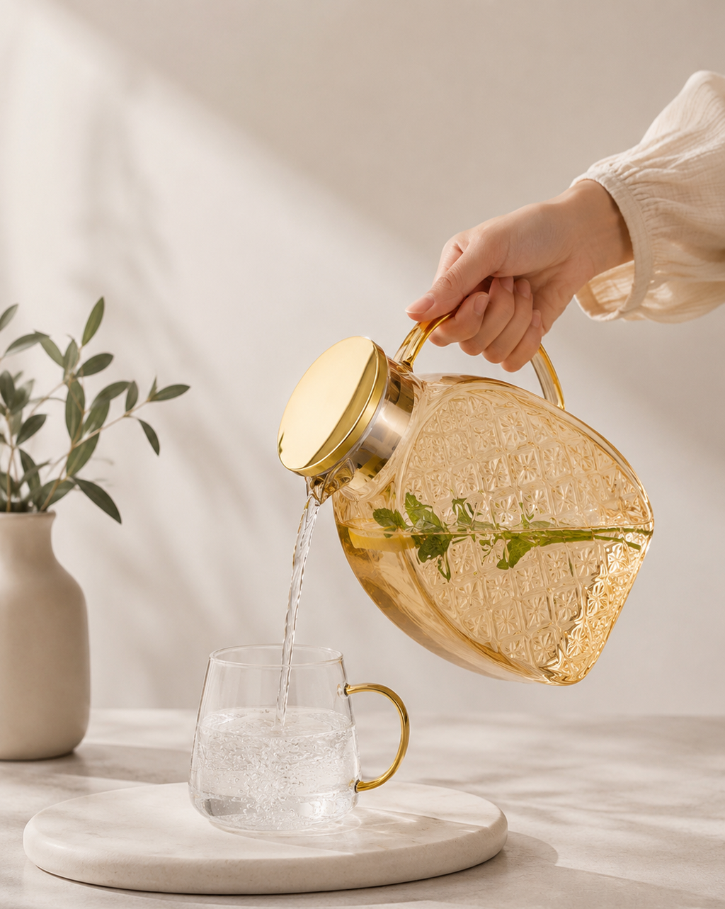 Carafe d'eau en verre 2,5L avec anse et couvercle — Pichet réfrigérateur