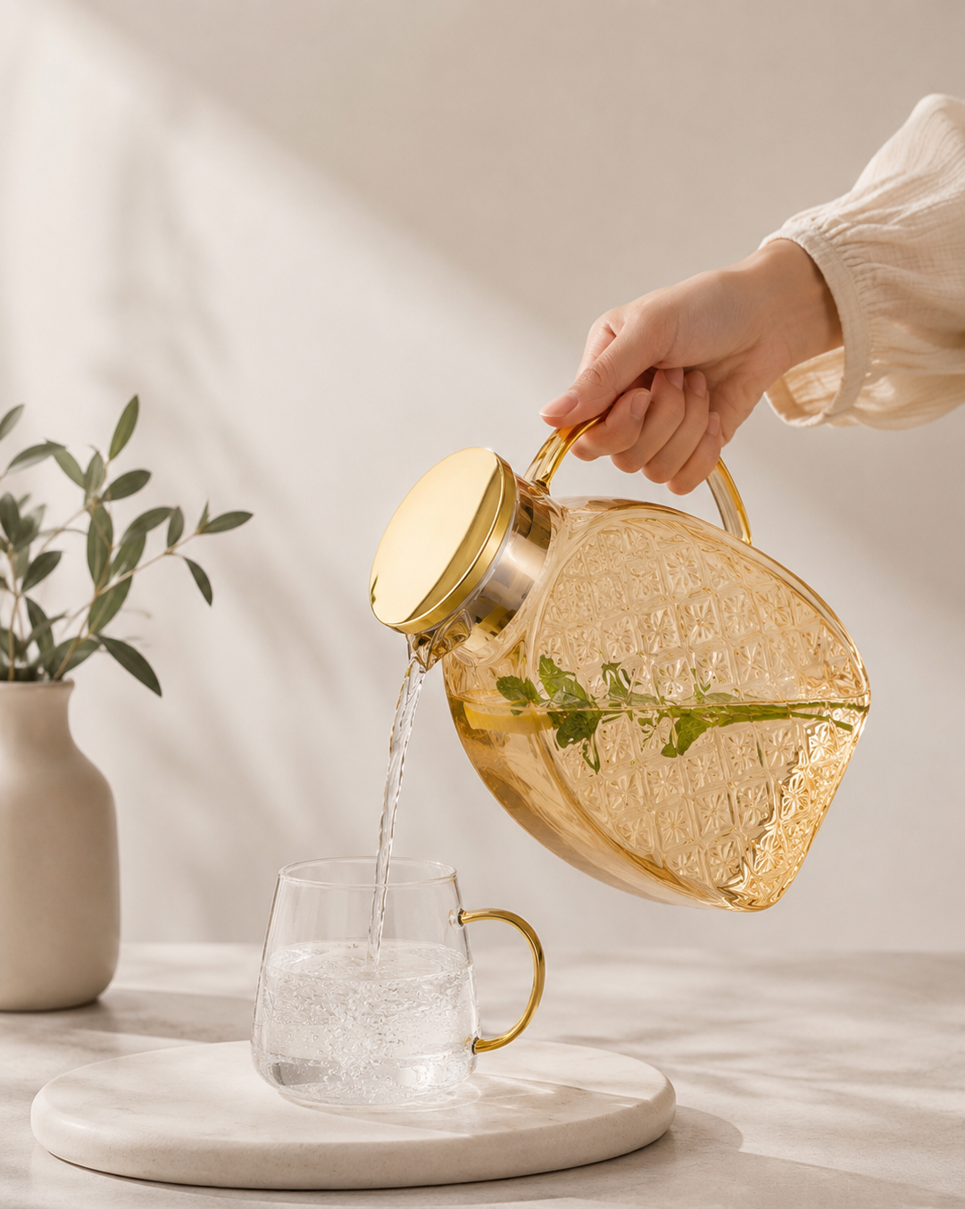 Carafe d'eau en verre 2,5L avec anse et couvercle — Pichet réfrigérateur