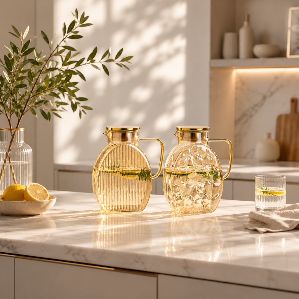 Carafe d'eau en verre 2,5L avec anse et couvercle — Pichet réfrigérateur