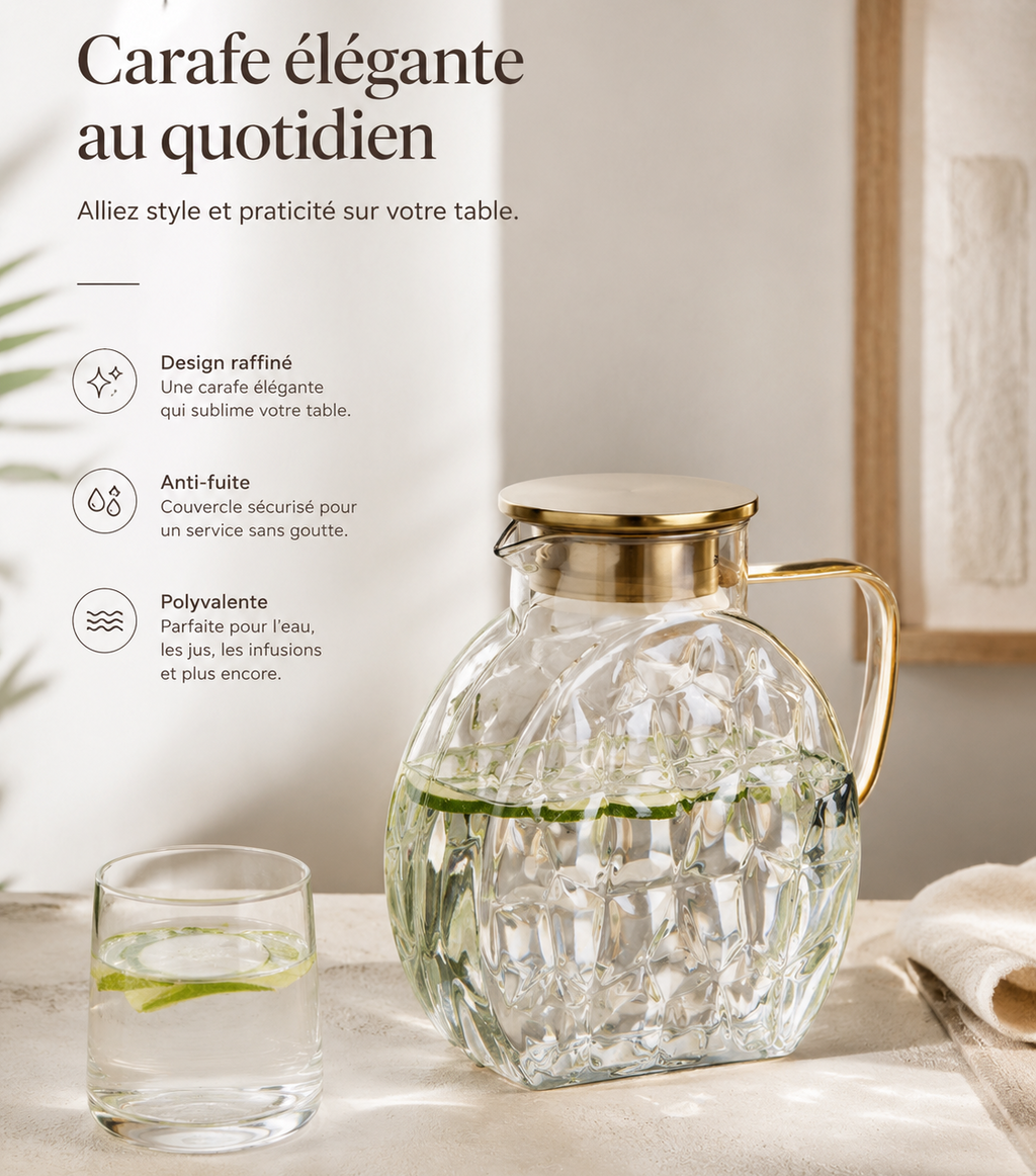 Carafe d'eau en verre 2,5L avec anse et couvercle — Pichet réfrigérateur