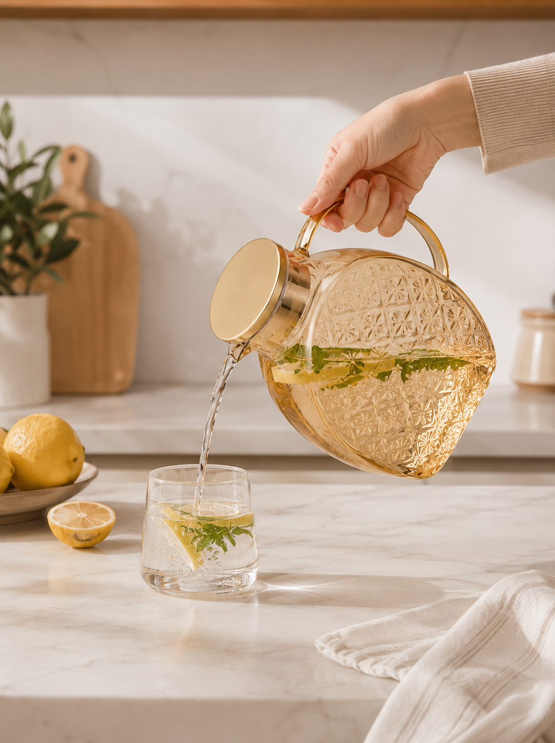 Carafe d'eau en verre 2,5L avec anse et couvercle — Pichet réfrigérateur