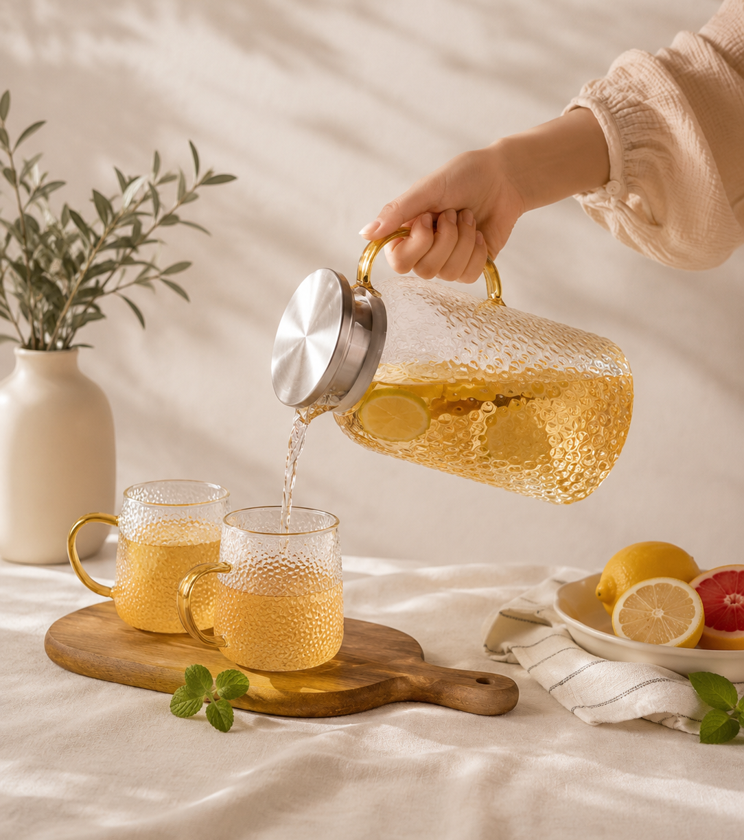 Carafe en verre borosilicate avec couvercle bambou — Chaud & Froid