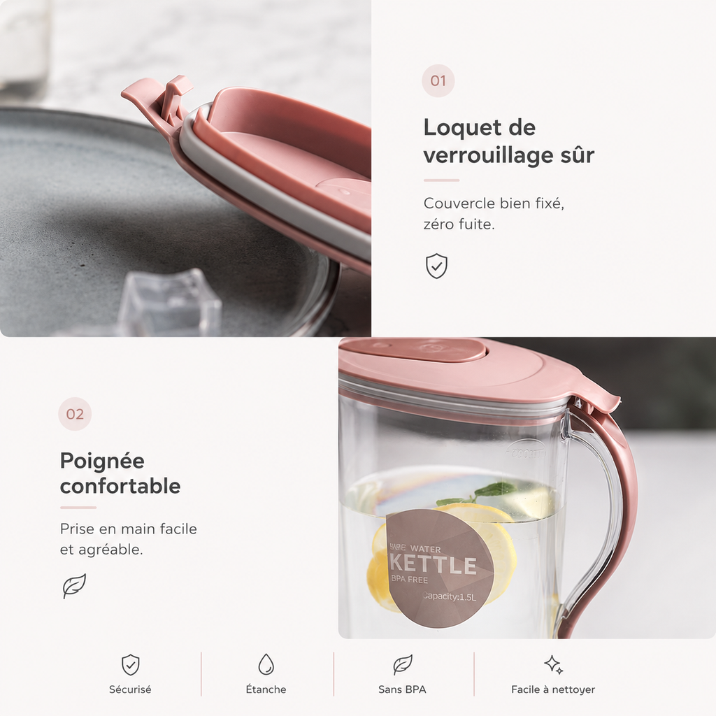 Pichet Carafe d’Eau Carré avec Filtre Intégré