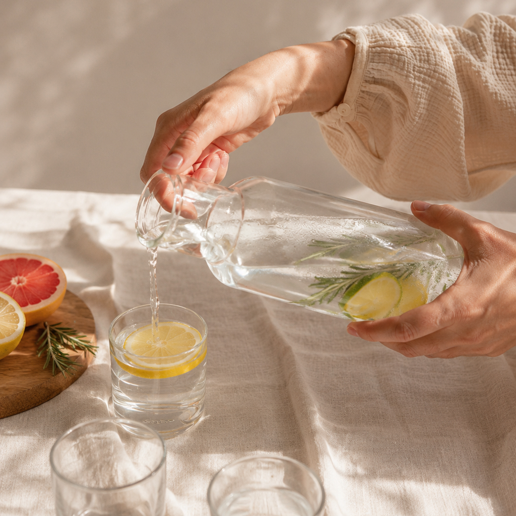 Carafe d'eau de chevet avec verre-couvercle — Set carafe et verre