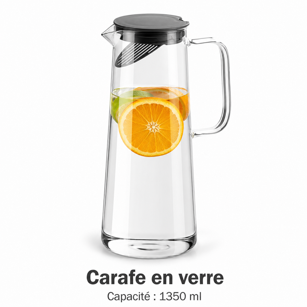Carafe d’Eau en Verre Borosilicate – 2 Tailles, 3 Coloris