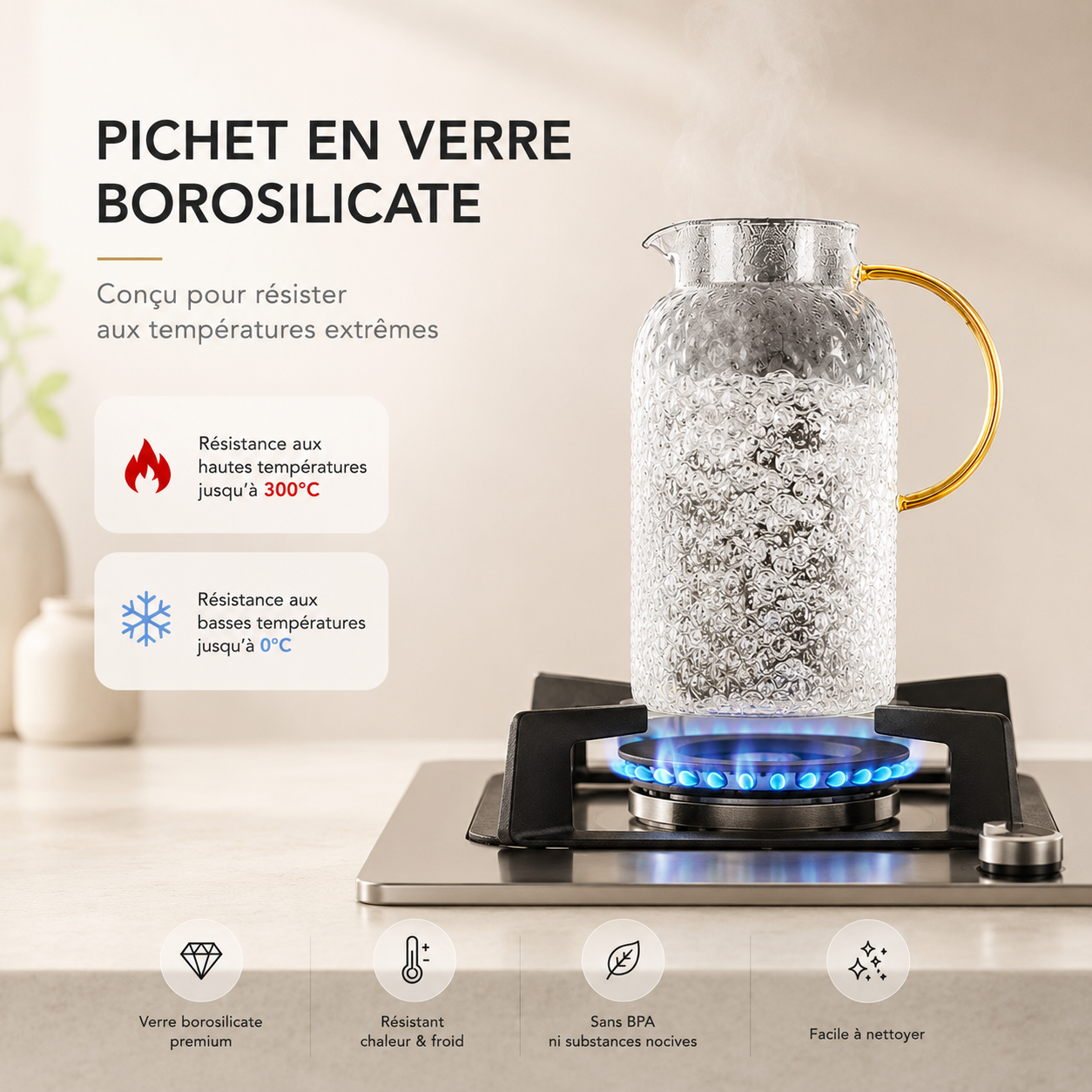 Carafe en verre borosilicate avec couvercle bambou — Chaud & Froid