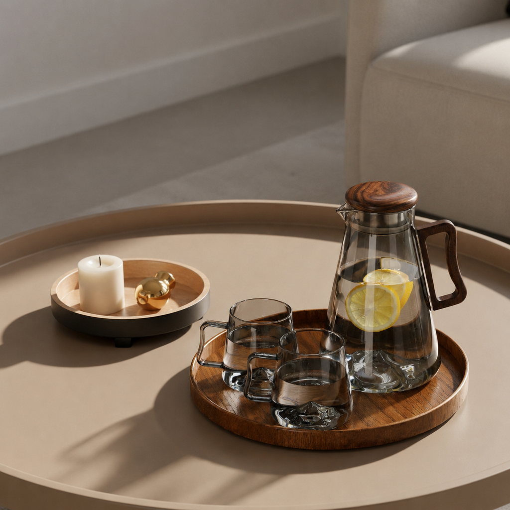 Carafe d’Eau en Verre Borosilicate 2L – Anse Bois et Filtre Inox